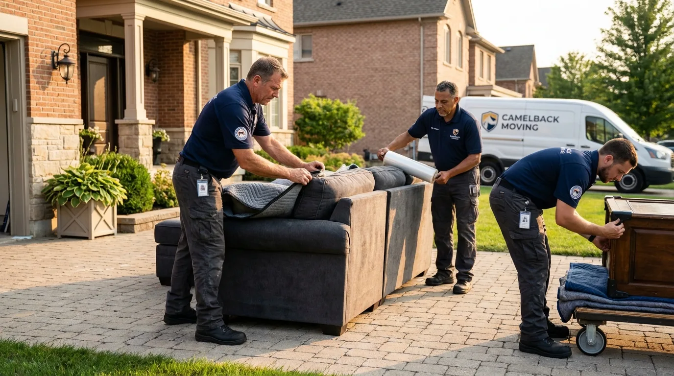 Large estate moving crew wrapping furniture in Clearwater, MN