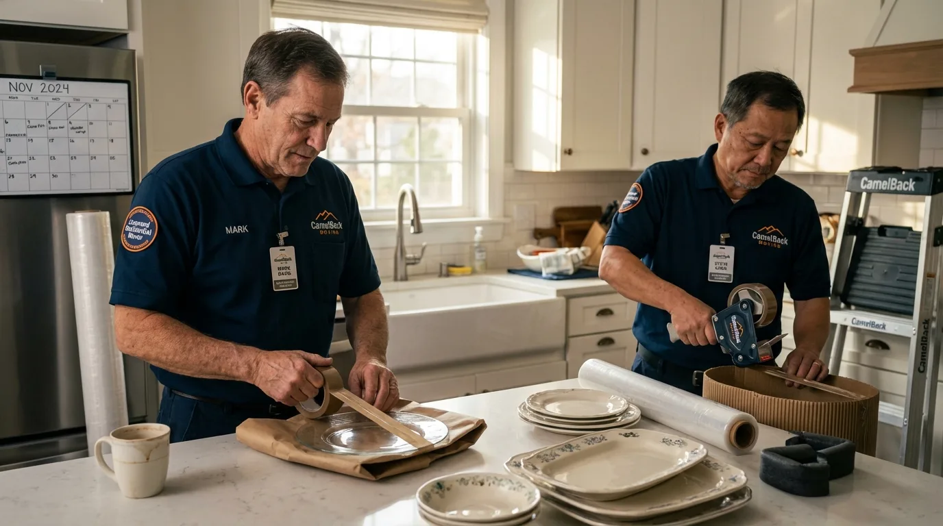 Professional crew packing kitchen dishware in Clearwater, MN